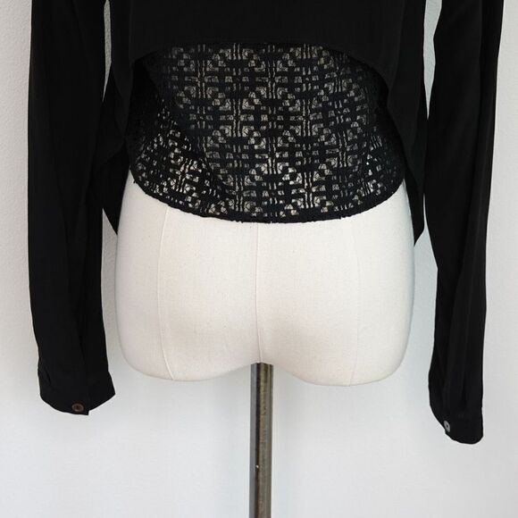 Derek Lam 10 Crosby Intermix Layered Black Silk and Lace V-Neck Top Size 0 - Picture 12 of 13